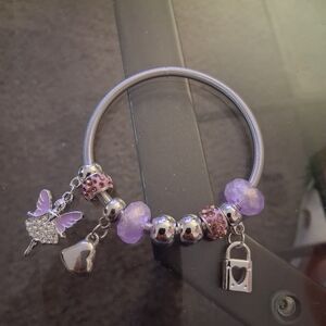 Silver Tone Bracelet with Purple Charms